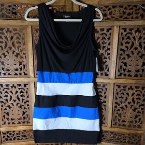 Iz Byer Black, Blue, and White Striped Mini Dress